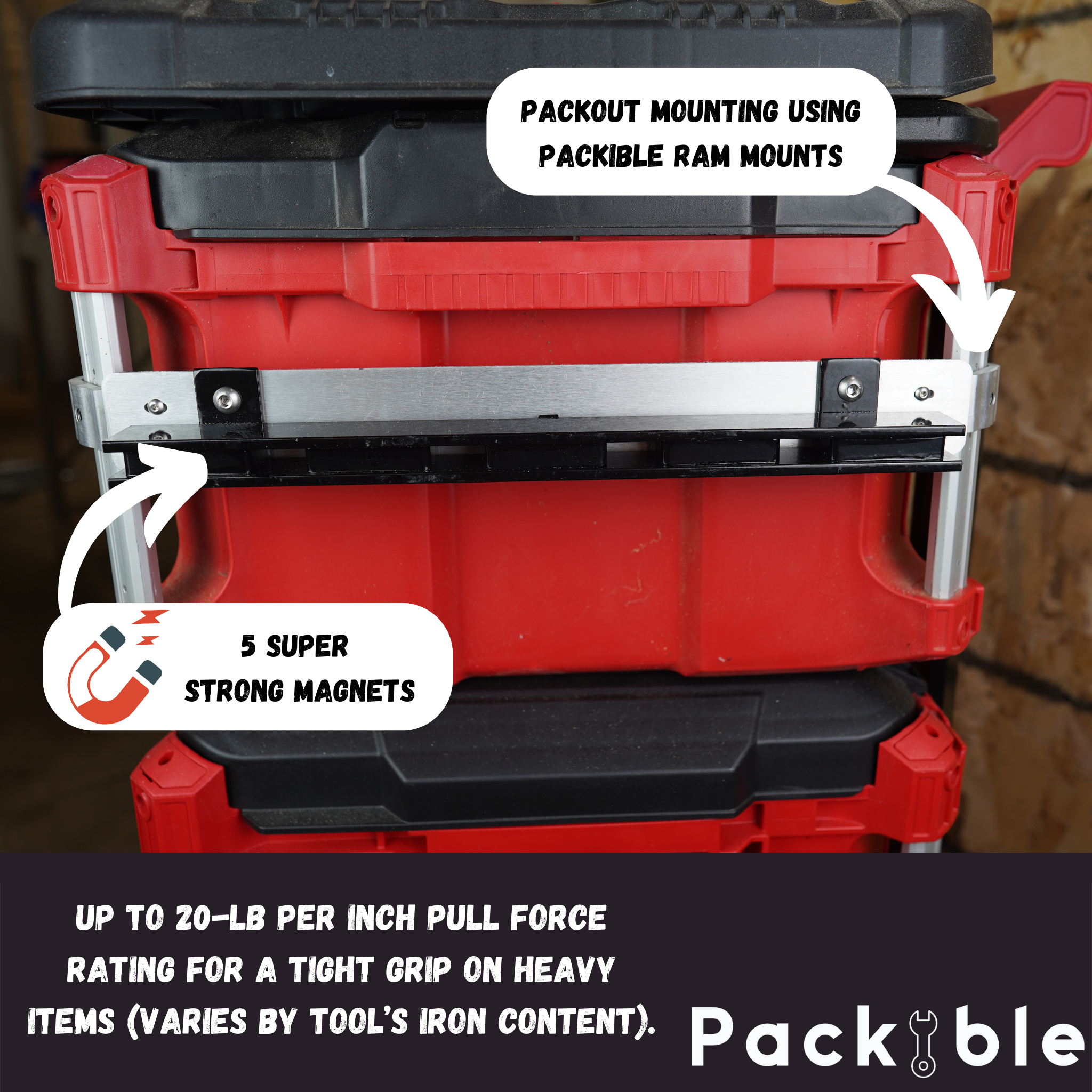 Tool Rail Mount Threaded Rails - Compatible With Packout Tool Box